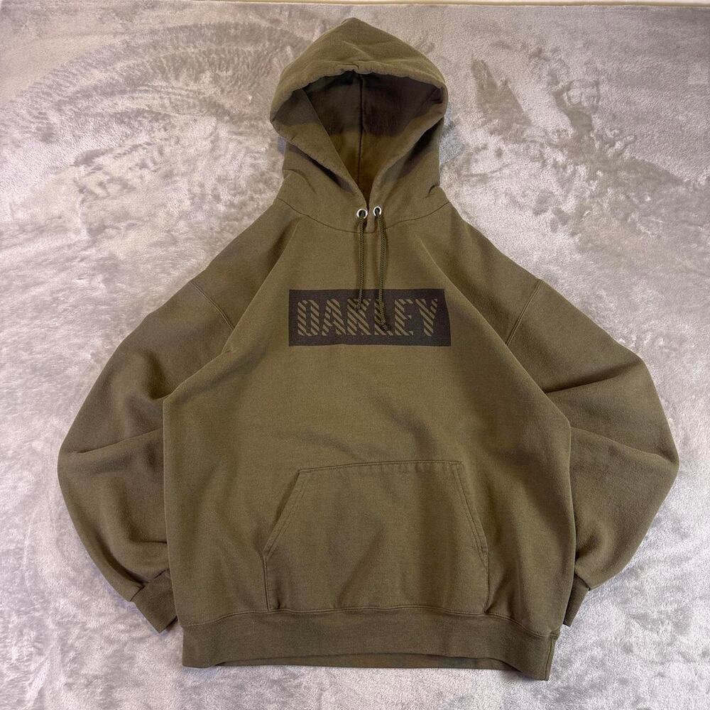 Retro Y2K Oakley Center Logo Hoodie Men’s Large Olive Green